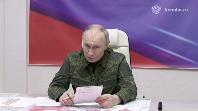 In this grab taken from a handout footage released by the Kremlin on March 12, 2025, Russia's President Vladimir Putin visits a command point for the Kursk group of troops involved in the counteroffensive in the Kursk region, amid the ongoing Russian-Ukrainian conflict. (Photo by Handout / KREMLIN.RU / AFP) / RESTRICTED TO EDITORIAL USE - MANDATORY CREDIT "AFP PHOTO / Kremlin.ru / handout" - NO MARKETING NO ADVERTISING CAMPAIGNS - DISTRIBUTED AS A SERVICE TO CLIENTS (Photo by HANDOUT/KREMLIN.RU/AFP via Getty Images)