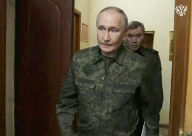 epa11959547 A still image taken from a handout video provided by the Russian Presidential Press Service shows Russian President Vladimir Putin (front), accompanied by Russian Chief of General Staff Gen. Valery Gerasimov (R), during a visit to military headquarters in the Kursk region, Russia, 12 March 2025. EPA/RUSSIAN PRESIDENT PRESS SERVICE HANDOUT -- BEST QUALITY AVAILABLE -- MANDATORY CREDIT -- HANDOUT EDITORIAL USE ONLY/NO SALES